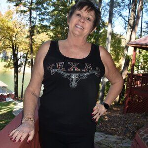 Texas  rhinestone bling sleeveless black tank  XS S M L XL XXL 1X 2X,3X,…